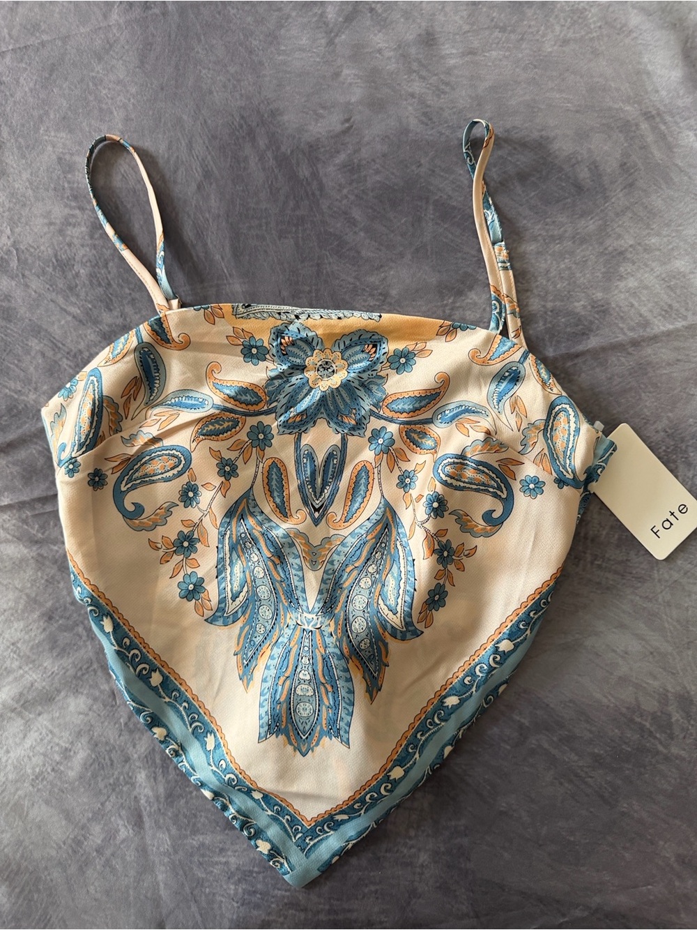 Western Bohemian Style Paisleyā Cami Cream Teal Blue Coquette Boho Chic Festival